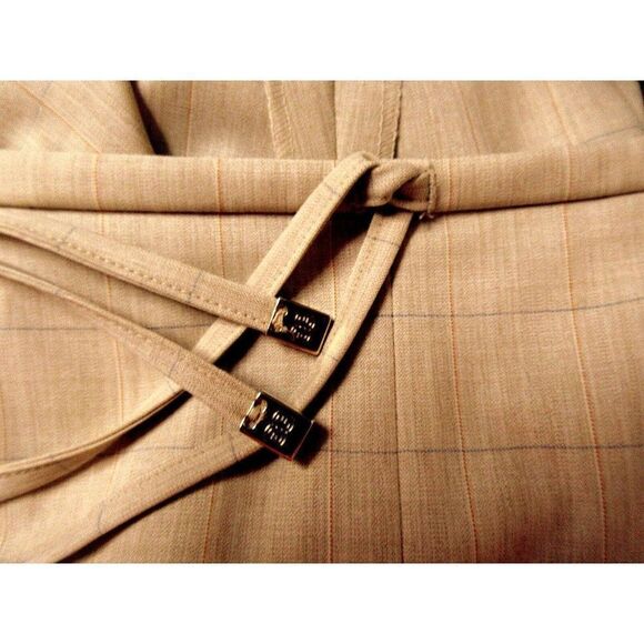 Escada Neutral Plaid Wool Stretch Dress Pants Drawstring Waist Trousers 44 NEW - Picture 2 of 12